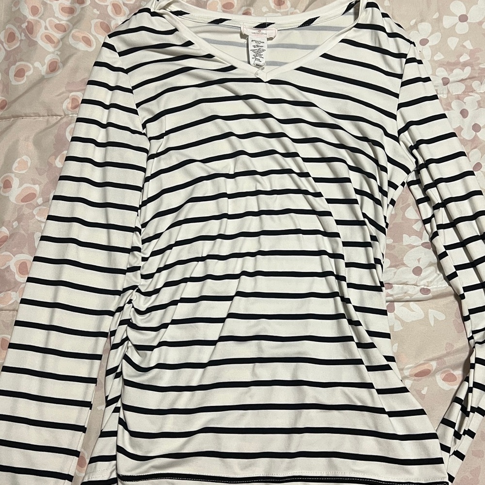 Black and White Striped Long Sleeve Top